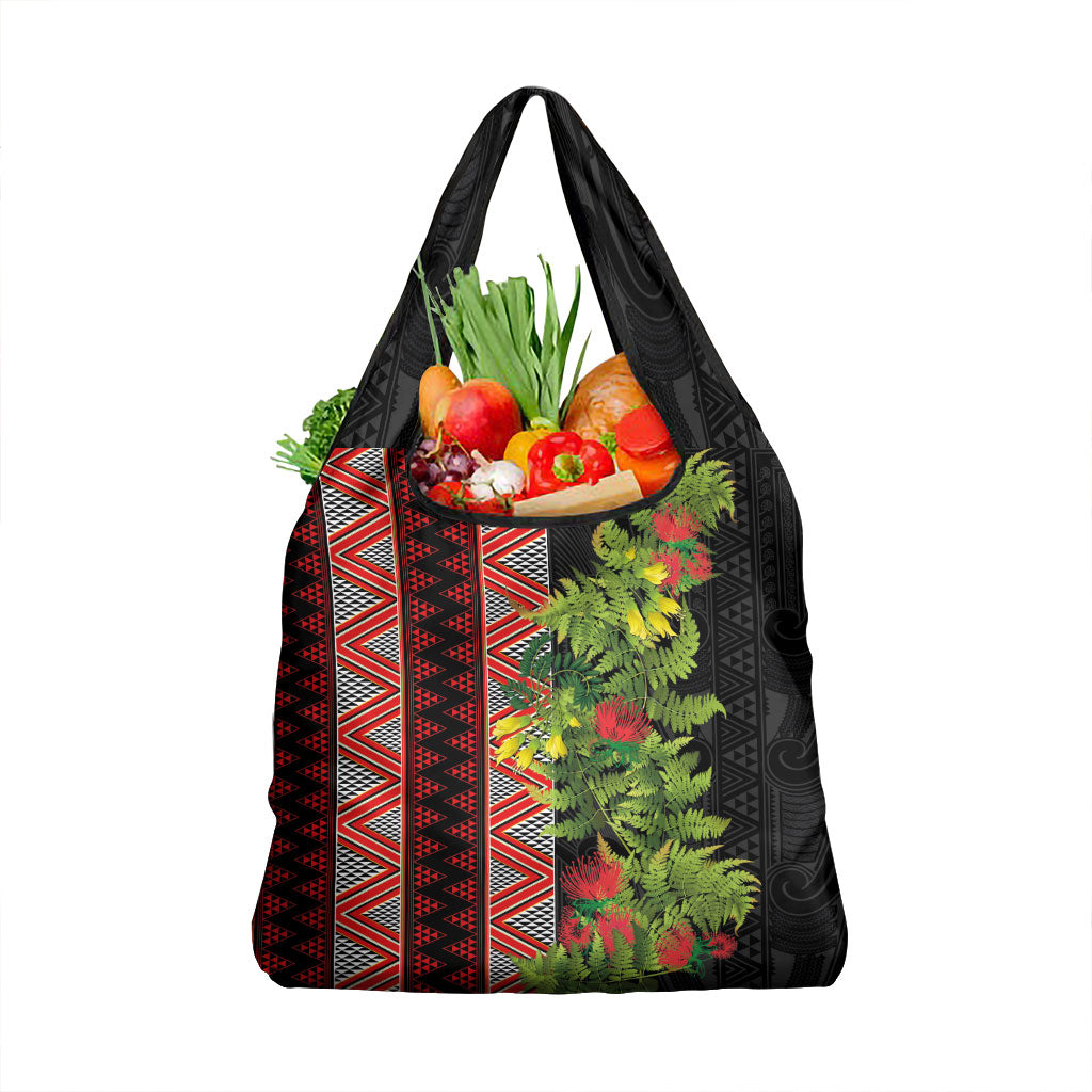 Maori Tukutuku Grocery Bag with Ferns Pohutukawa and Kowhai Tribal Moko Patterns LT03 1-pack One Size Multicolor - Polynesian Pride