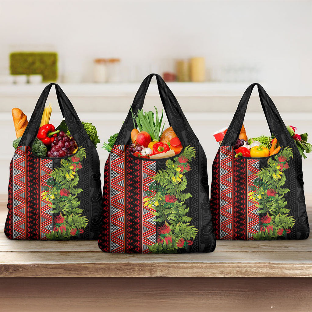 Maori Tukutuku Grocery Bag with Ferns Pohutukawa and Kowhai Tribal Moko Patterns LT03 3-pack One Size Multicolor - Polynesian Pride