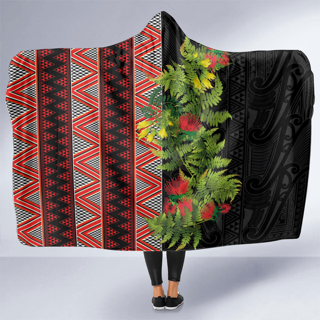 Maori Tukutuku Hooded Blanket with Ferns Pohutukawa and Kowhai Tribal Moko Patterns LT03 One Size Multicolor - Polynesian Pride