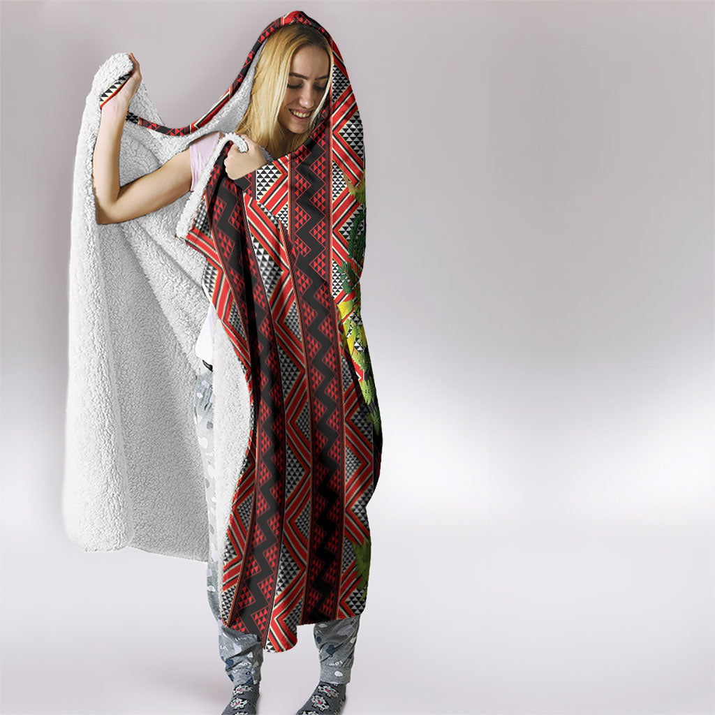 Maori Tukutuku Hooded Blanket with Ferns Pohutukawa and Kowhai Tribal Moko Patterns LT03 - Polynesian Pride