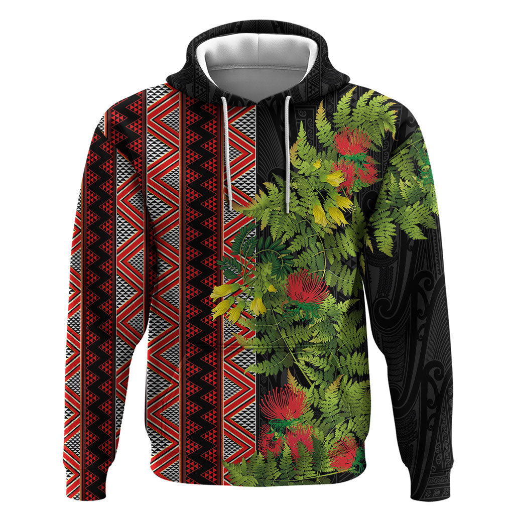 Maori Tukutuku Hoodie with Ferns Pohutukawa and Kowhai Tribal Moko Patterns LT03 Pullover Hoodie Multicolor - Polynesian Pride