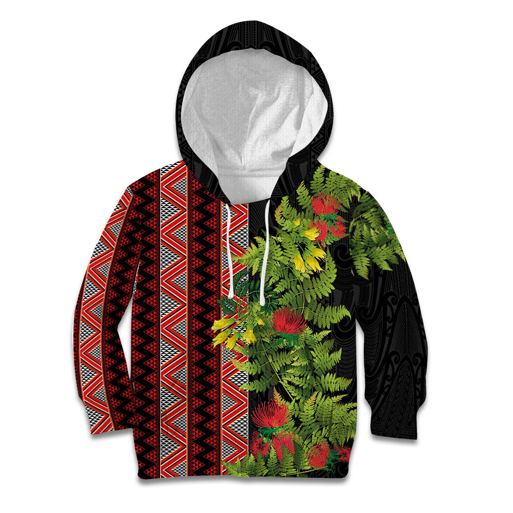 Maori Tukutuku Kid Hoodie with Ferns Pohutukawa and Kowhai Tribal Moko Patterns LT03 Hoodie Multicolor - Polynesian Pride