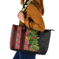 Maori Tukutuku Leather Tote Bag with Ferns Pohutukawa and Kowhai Tribal Moko Patterns LT03 Multicolor - Polynesian Pride
