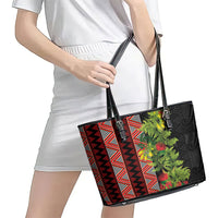 Maori Tukutuku Leather Tote Bag with Ferns Pohutukawa and Kowhai Tribal Moko Patterns LT03 - Polynesian Pride