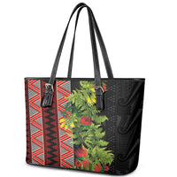 Maori Tukutuku Leather Tote Bag with Ferns Pohutukawa and Kowhai Tribal Moko Patterns LT03 - Polynesian Pride