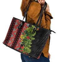 Maori Tukutuku Leather Tote Bag with Ferns Pohutukawa and Kowhai Tribal Moko Patterns LT03 - Polynesian Pride