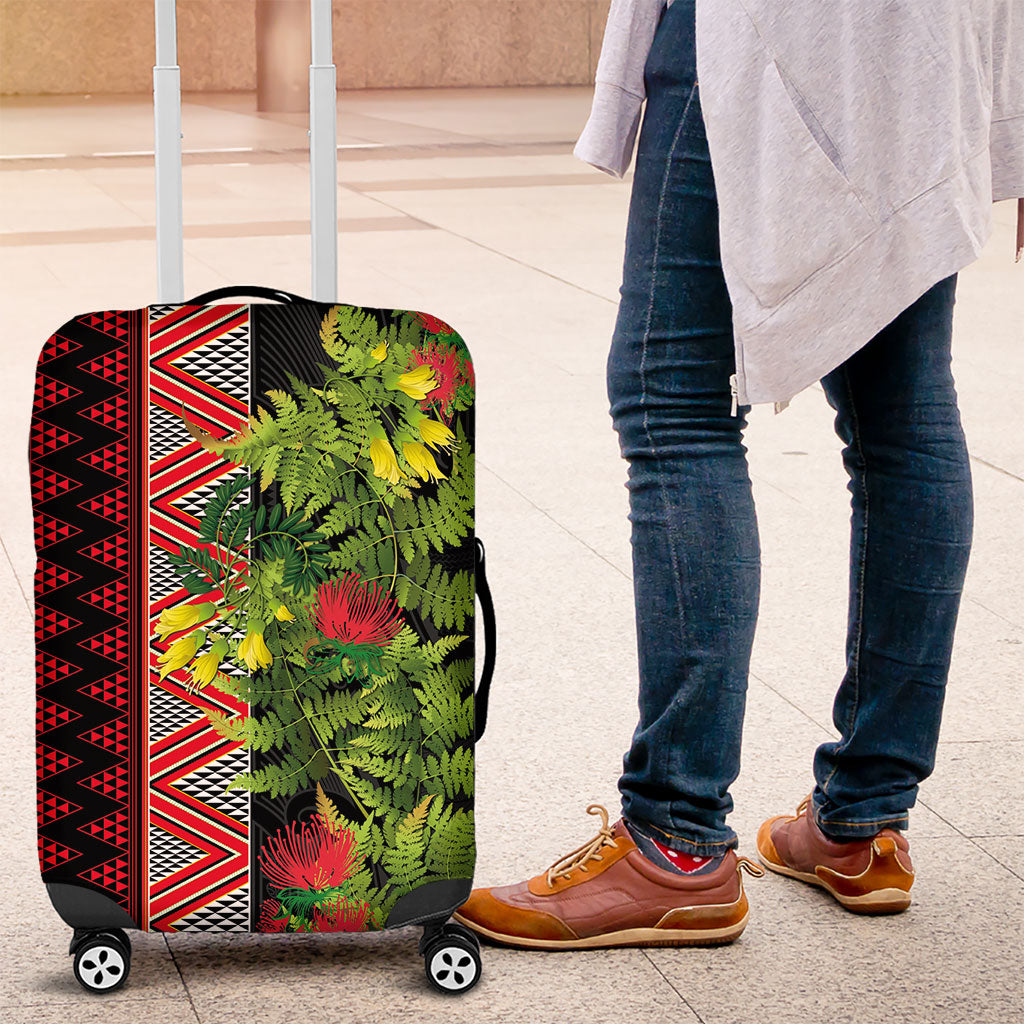 Maori Tukutuku Luggage Cover with Ferns Pohutukawa and Kowhai Tribal Moko Patterns LT03 Multicolor - Polynesian Pride