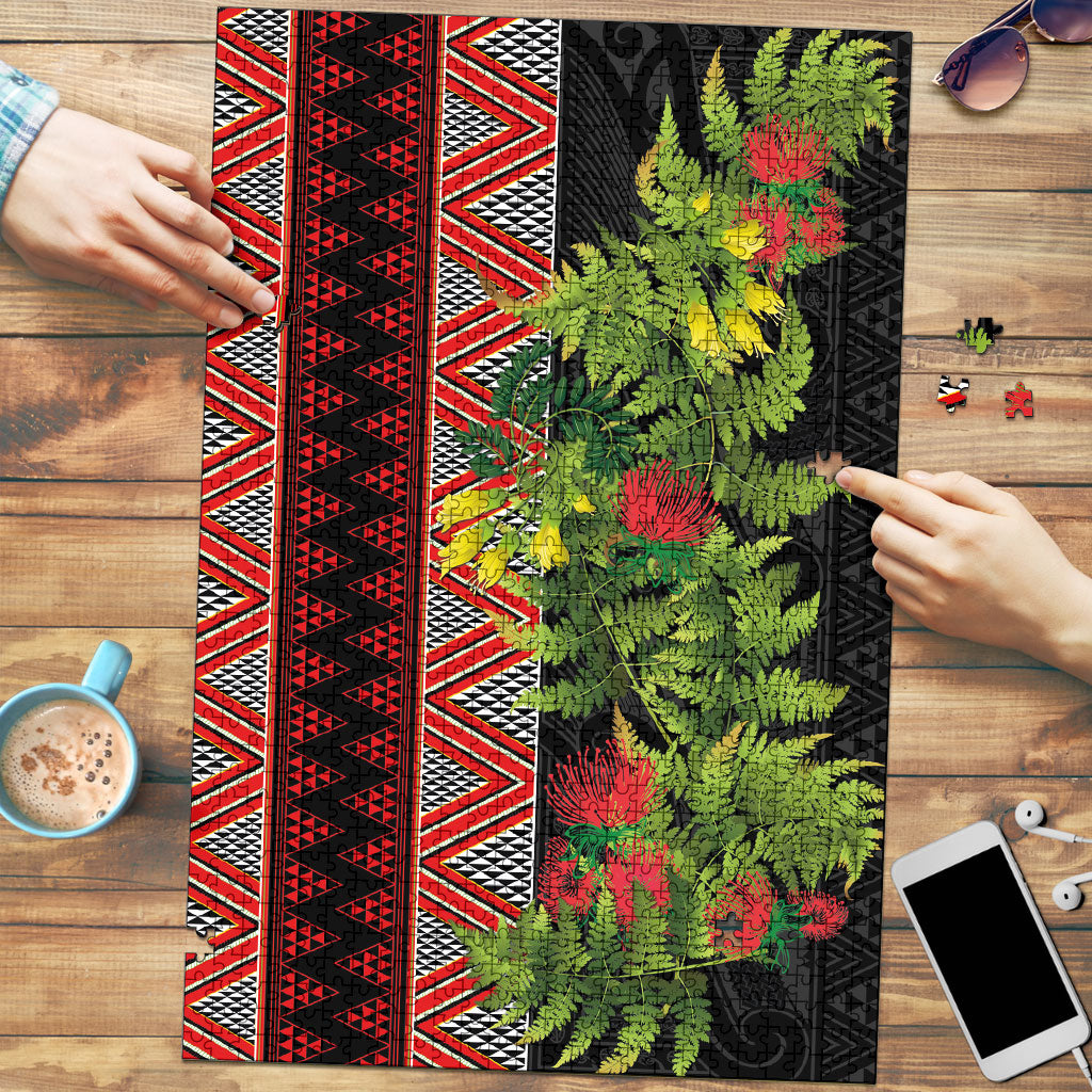 Maori Tukutuku Puzzle with Ferns Pohutukawa and Kowhai Tribal Moko Patterns LT03 Multicolor - Polynesian Pride