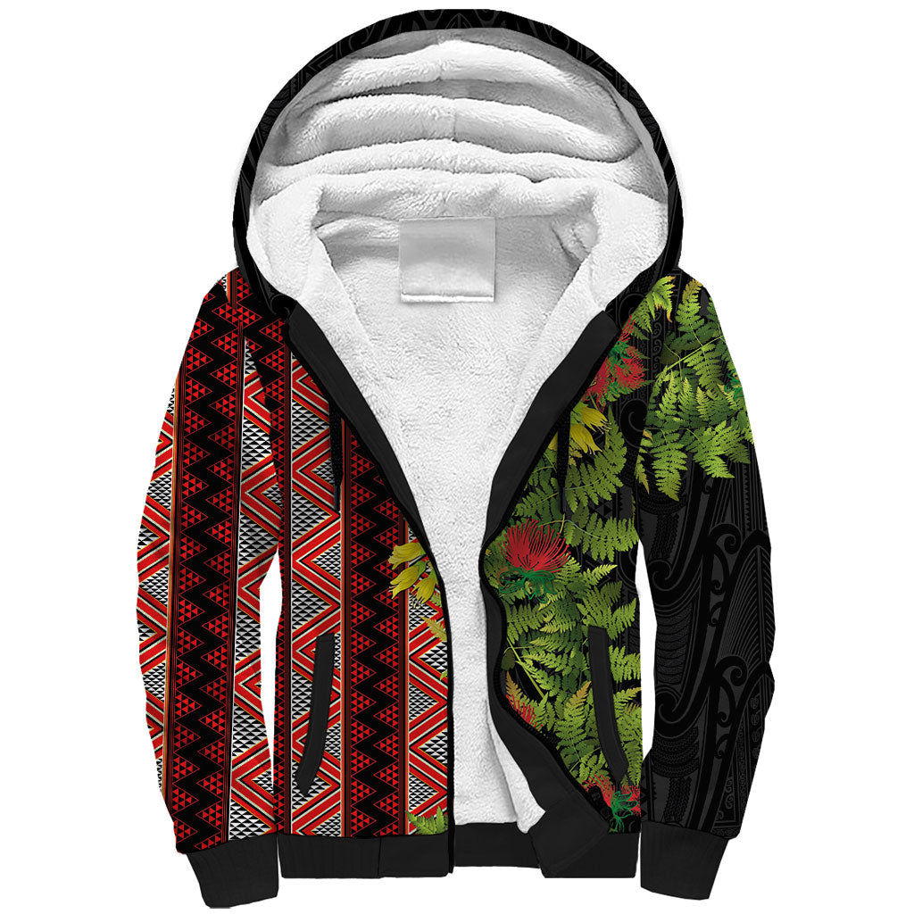 Maori Tukutuku Sherpa Hoodie with Ferns Pohutukawa and Kowhai Tribal Moko Patterns LT03 Unisex Multicolor - Polynesian Pride