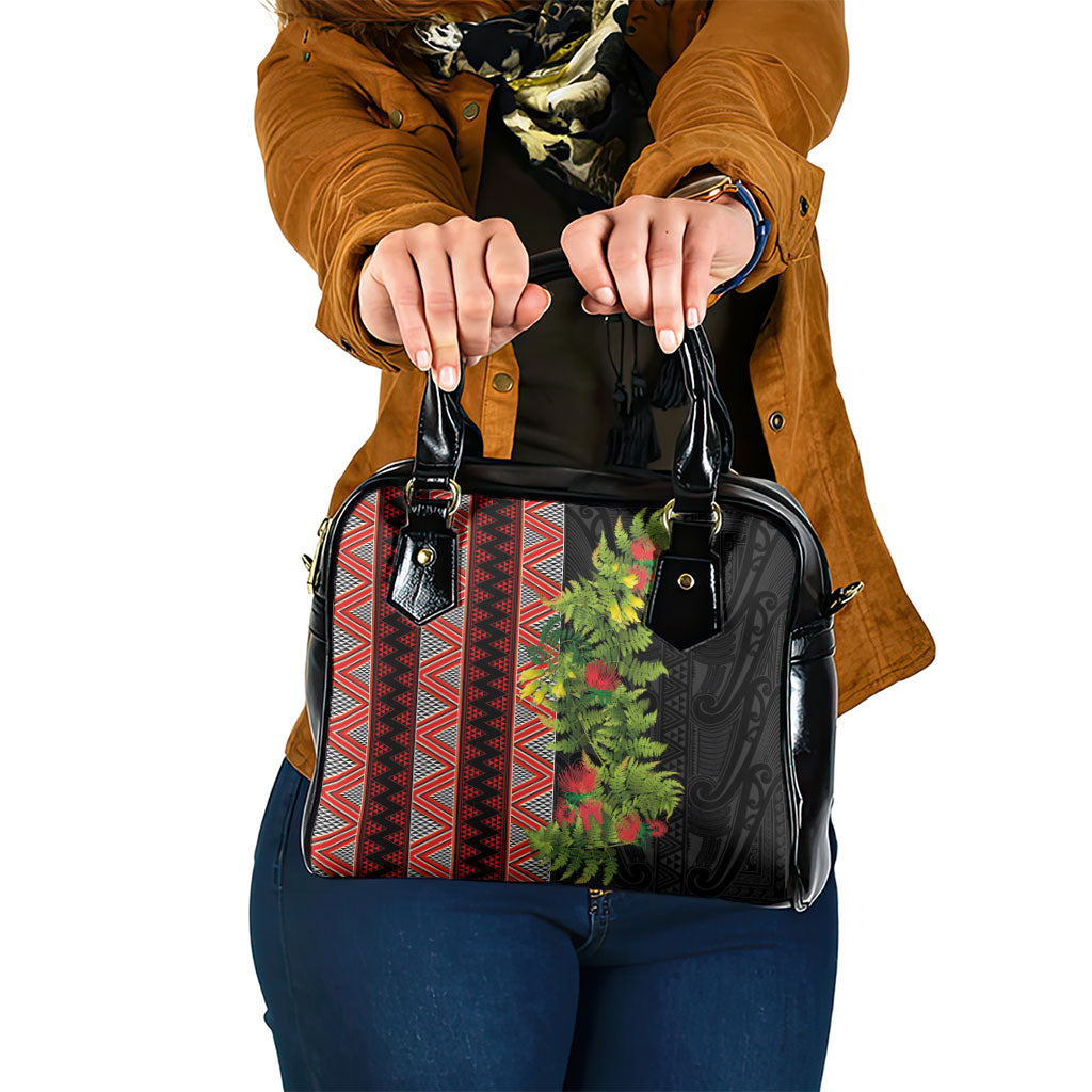Maori Tukutuku Shoulder Handbag with Ferns Pohutukawa and Kowhai Tribal Moko Patterns LT03 One Size Multicolor - Polynesian Pride
