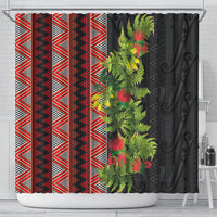 Maori Tukutuku Shower Curtain with Ferns Pohutukawa and Kowhai Tribal Moko Patterns LT03 - Polynesian Pride