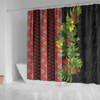 Maori Tukutuku Shower Curtain with Ferns Pohutukawa and Kowhai Tribal Moko Patterns LT03 - Polynesian Pride