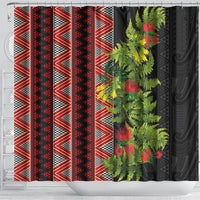 Maori Tukutuku Shower Curtain with Ferns Pohutukawa and Kowhai Tribal Moko Patterns LT03 - Polynesian Pride