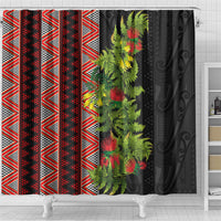 Maori Tukutuku Shower Curtain with Ferns Pohutukawa and Kowhai Tribal Moko Patterns LT03 - Polynesian Pride