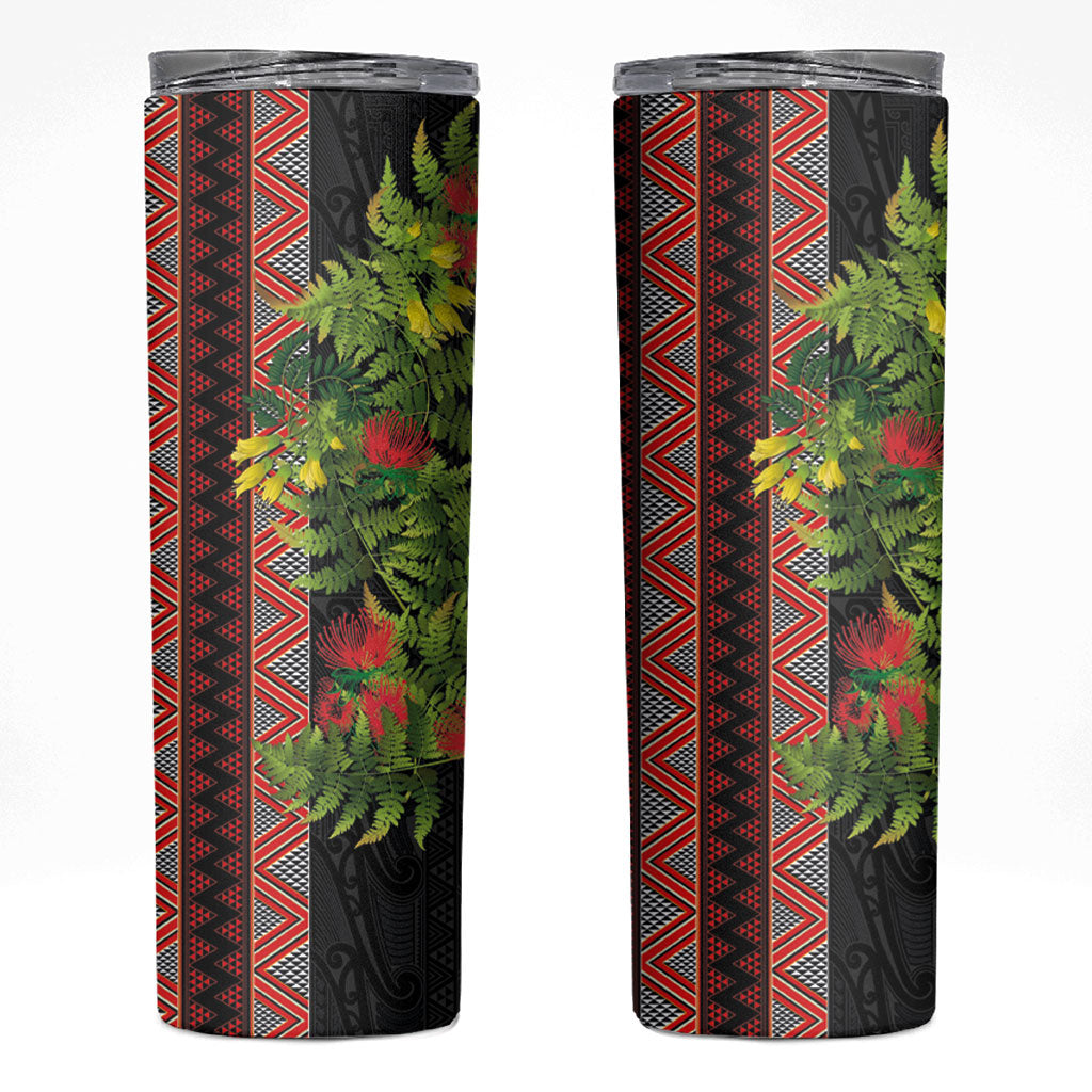 Maori Tukutuku Skinny Tumbler with Ferns Pohutukawa and Kowhai Tribal Moko Patterns LT03 Multicolor - Polynesian Pride