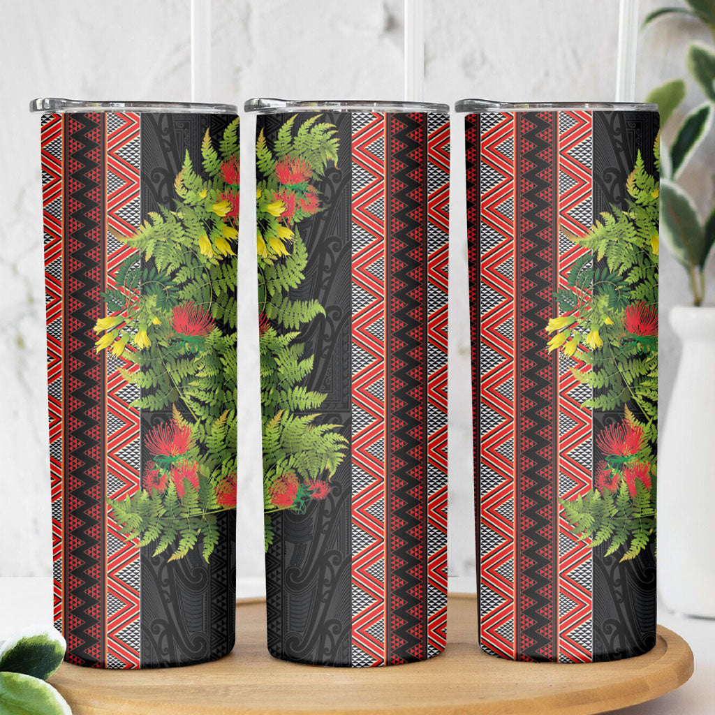 Maori Tukutuku Skinny Tumbler with Ferns Pohutukawa and Kowhai Tribal Moko Patterns LT03 - Polynesian Pride