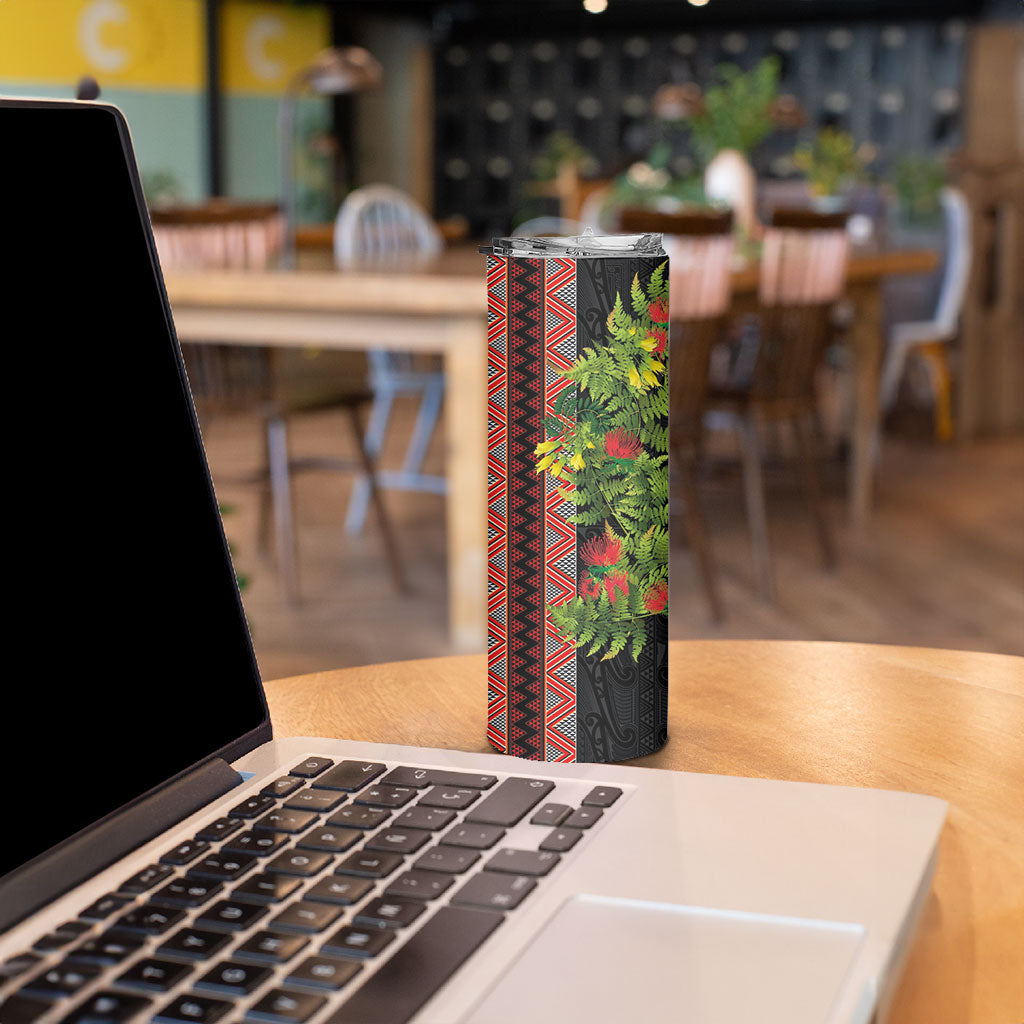 Maori Tukutuku Skinny Tumbler with Ferns Pohutukawa and Kowhai Tribal Moko Patterns LT03 - Polynesian Pride
