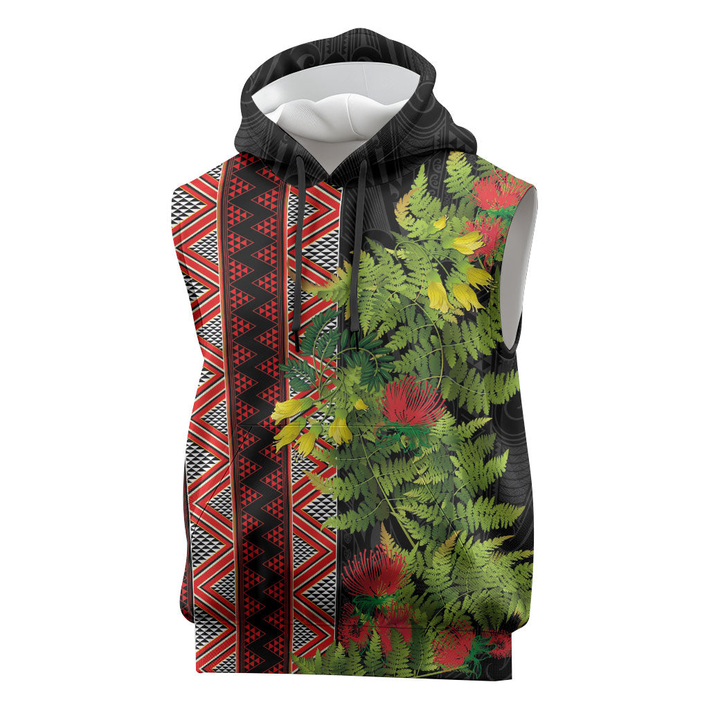 Maori Tukutuku Sleeveless Hoodie with Ferns Pohutukawa and Kowhai Tribal Moko Patterns LT03 Multicolor - Polynesian Pride