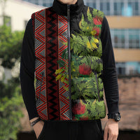 Maori Tukutuku Sleeveless Puffer Jacket with Ferns Pohutukawa and Kowhai Tribal Moko Patterns