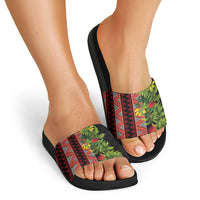 Maori Tukutuku Slide Sandals with Ferns Pohutukawa and Kowhai Tribal Moko Patterns LT03 - Polynesian Pride