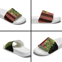 Maori Tukutuku Slide Sandals with Ferns Pohutukawa and Kowhai Tribal Moko Patterns LT03 - Polynesian Pride