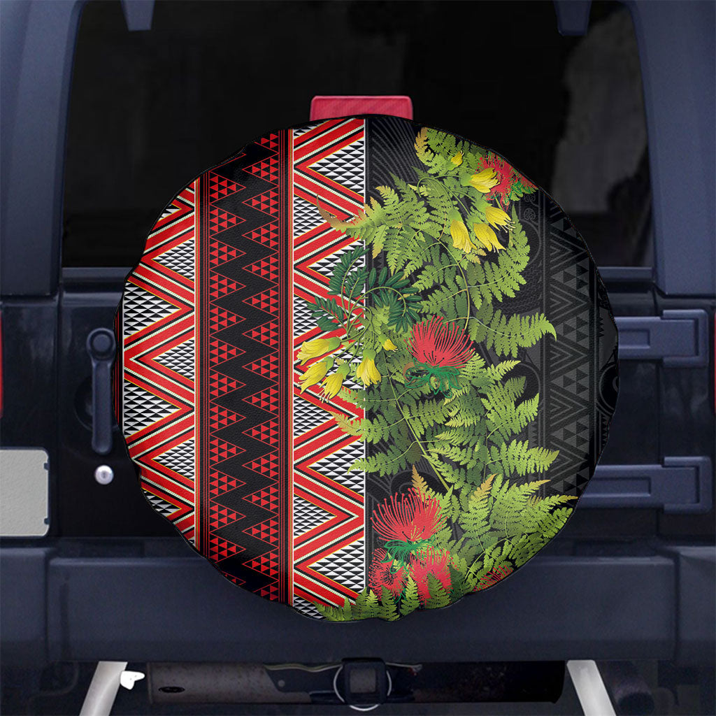 Maori Tukutuku Spare Tire Cover with Ferns Pohutukawa and Kowhai Tribal Moko Patterns LT03 No hole Multicolor - Polynesian Pride
