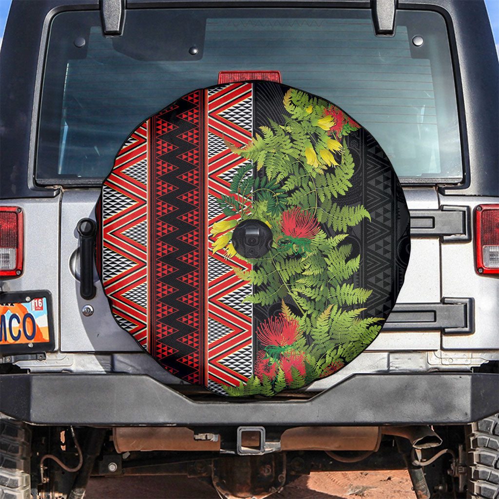 Maori Tukutuku Spare Tire Cover with Ferns Pohutukawa and Kowhai Tribal Moko Patterns LT03 Multicolor - Polynesian Pride