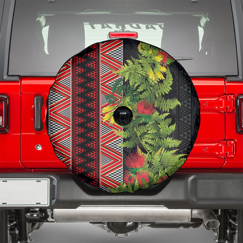 Maori Tukutuku Spare Tire Cover with Ferns Pohutukawa and Kowhai Tribal Moko Patterns LT03 - Polynesian Pride