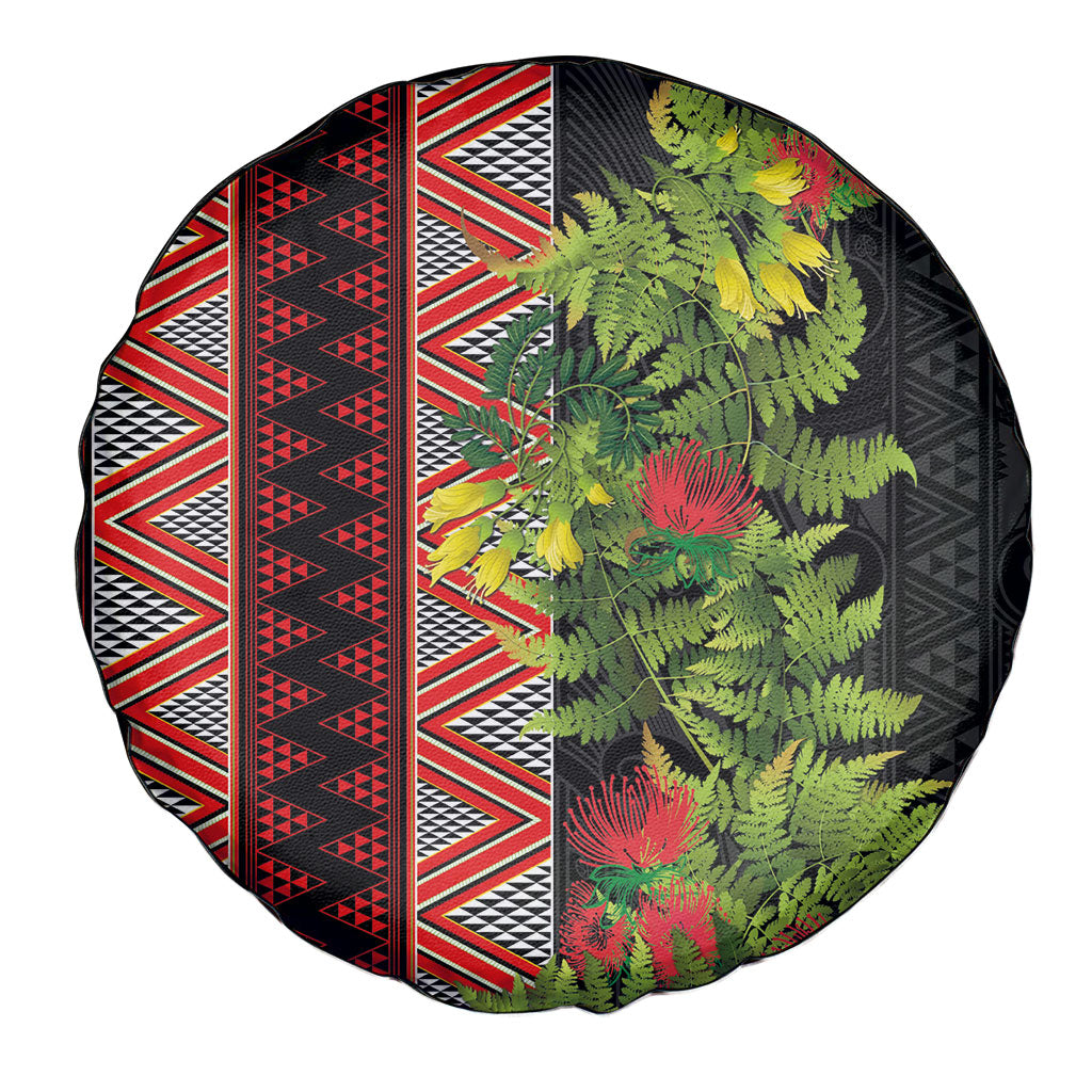 Maori Tukutuku Spare Tire Cover with Ferns Pohutukawa and Kowhai Tribal Moko Patterns LT03 - Polynesian Pride