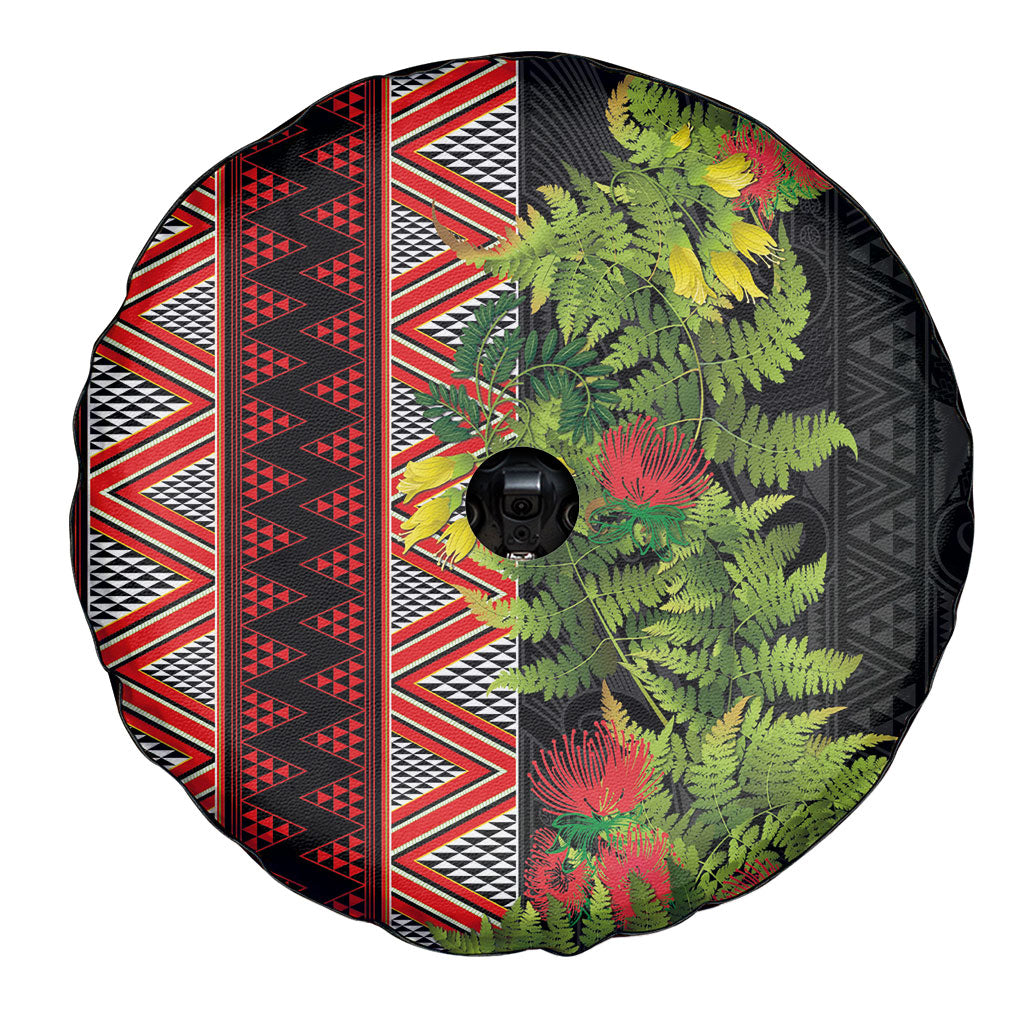 Maori Tukutuku Spare Tire Cover with Ferns Pohutukawa and Kowhai Tribal Moko Patterns LT03 - Polynesian Pride