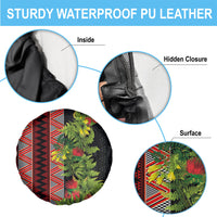 Maori Tukutuku Spare Tire Cover with Ferns Pohutukawa and Kowhai Tribal Moko Patterns LT03 - Polynesian Pride