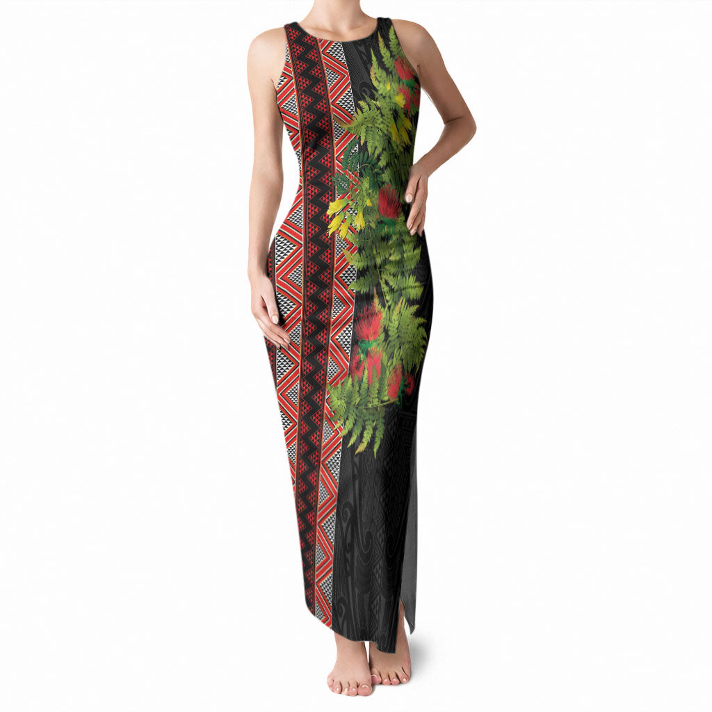 Maori Tukutuku Tank Maxi Dress with Ferns Pohutukawa and Kowhai Tribal Moko Patterns LT03 Women Multicolor - Polynesian Pride