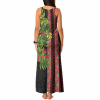 Maori Tukutuku Tank Maxi Dress with Ferns Pohutukawa and Kowhai Tribal Moko Patterns LT03 - Polynesian Pride