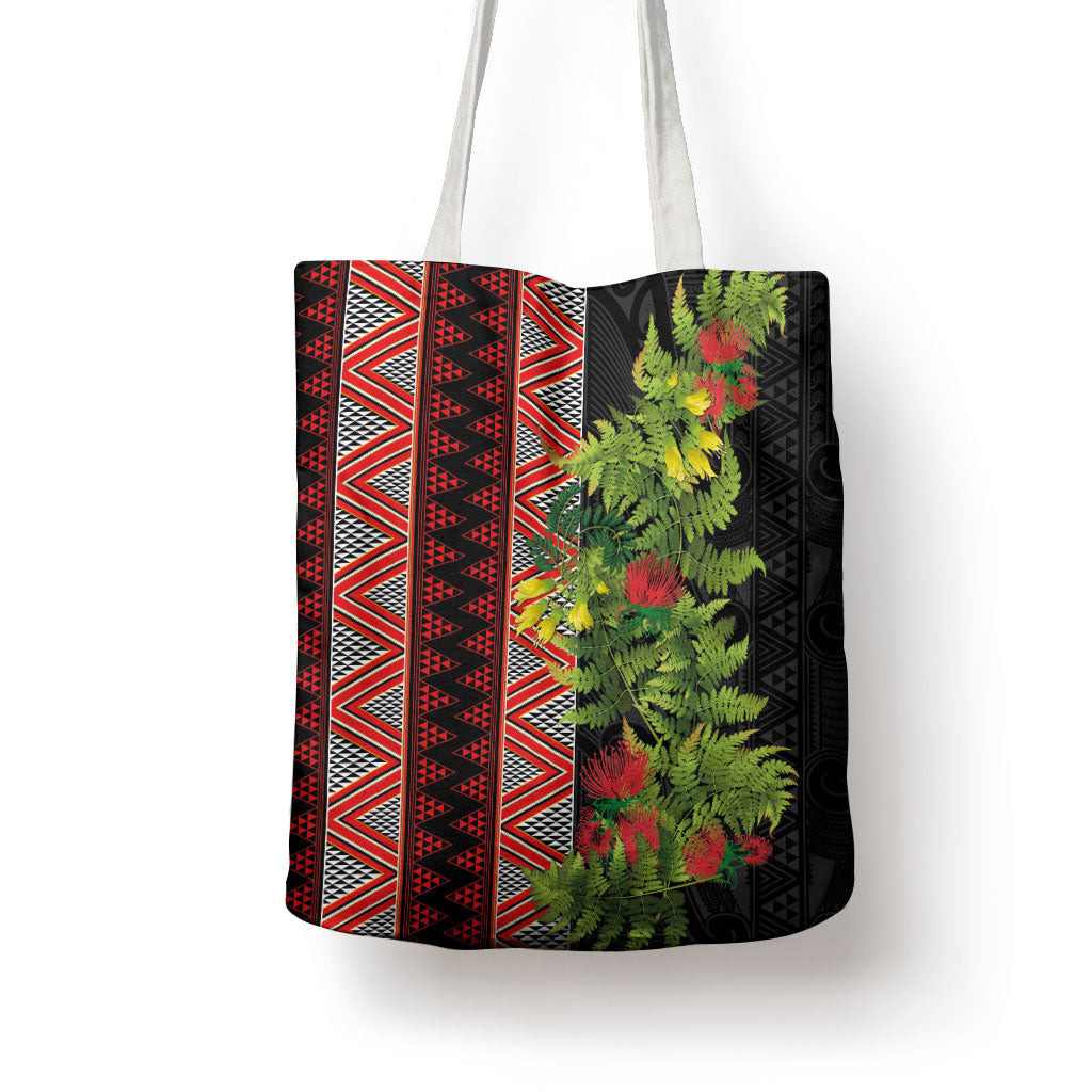 Maori Tukutuku Tote Bag with Ferns Pohutukawa and Kowhai Tribal Moko Patterns LT03 - Polynesian Pride