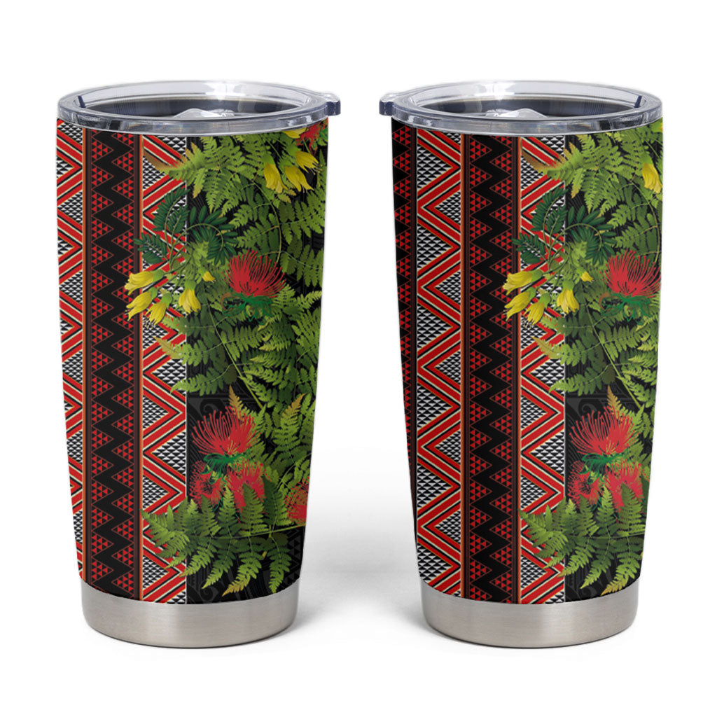 Maori Tukutuku Tumbler Cup with Ferns Pohutukawa and Kowhai Tribal Moko Patterns LT03 Multicolor - Polynesian Pride