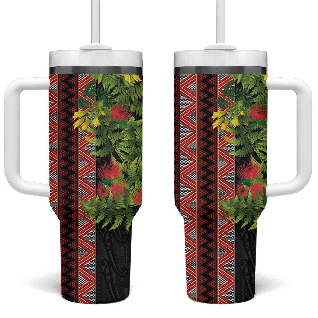 Maori Tukutuku Tumbler With Handle with Ferns Pohutukawa and Kowhai Tribal Moko Patterns LT03 One Size: 40 oz Multicolor - Polynesian Pride