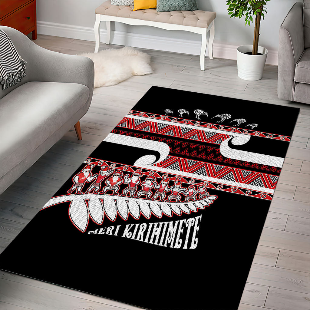 New Zealand Christmas Area Rug Funny Santa Claus Haka Dance with Tukutuku LT03 - Polynesian Pride