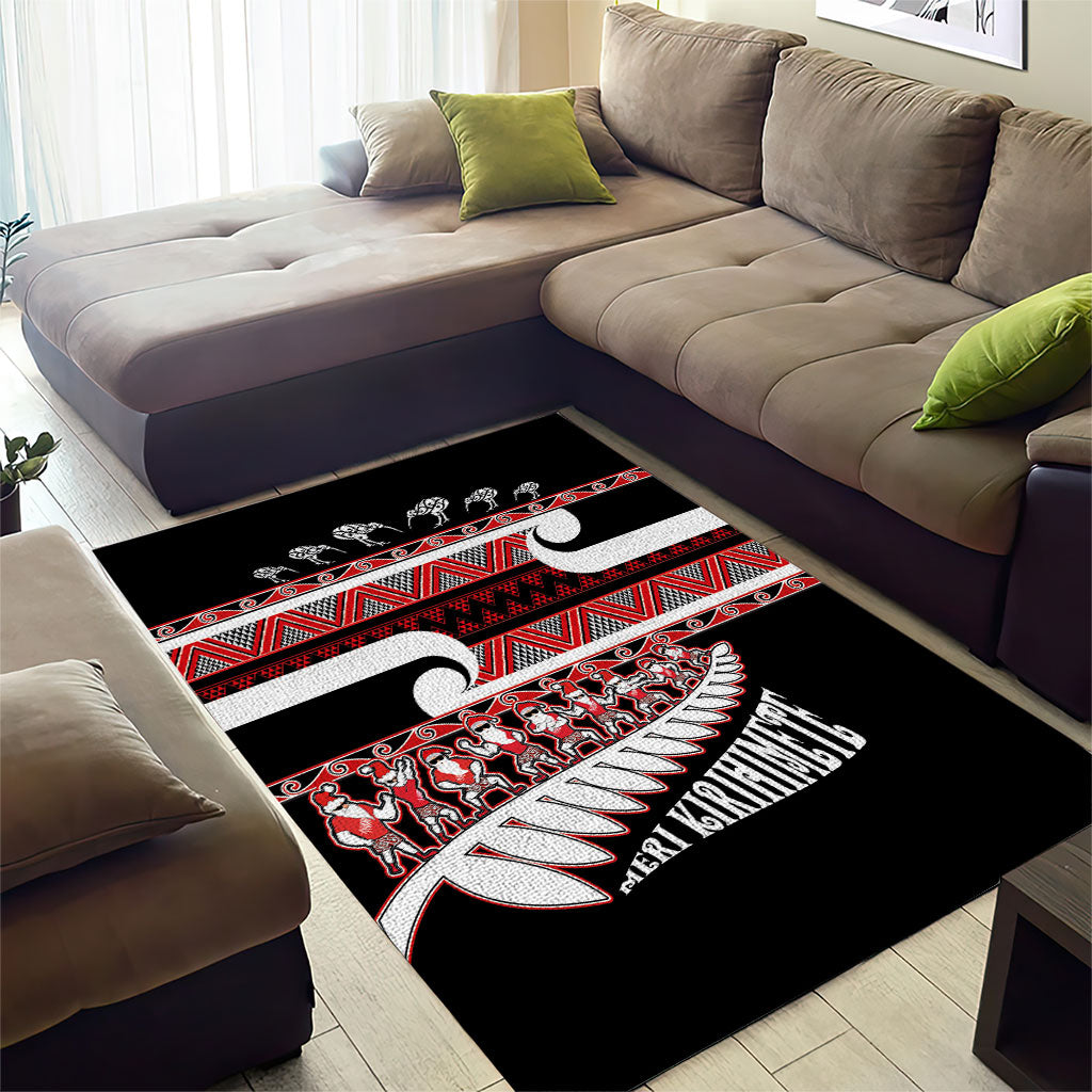New Zealand Christmas Area Rug Funny Santa Claus Haka Dance with Tukutuku LT03 - Polynesian Pride