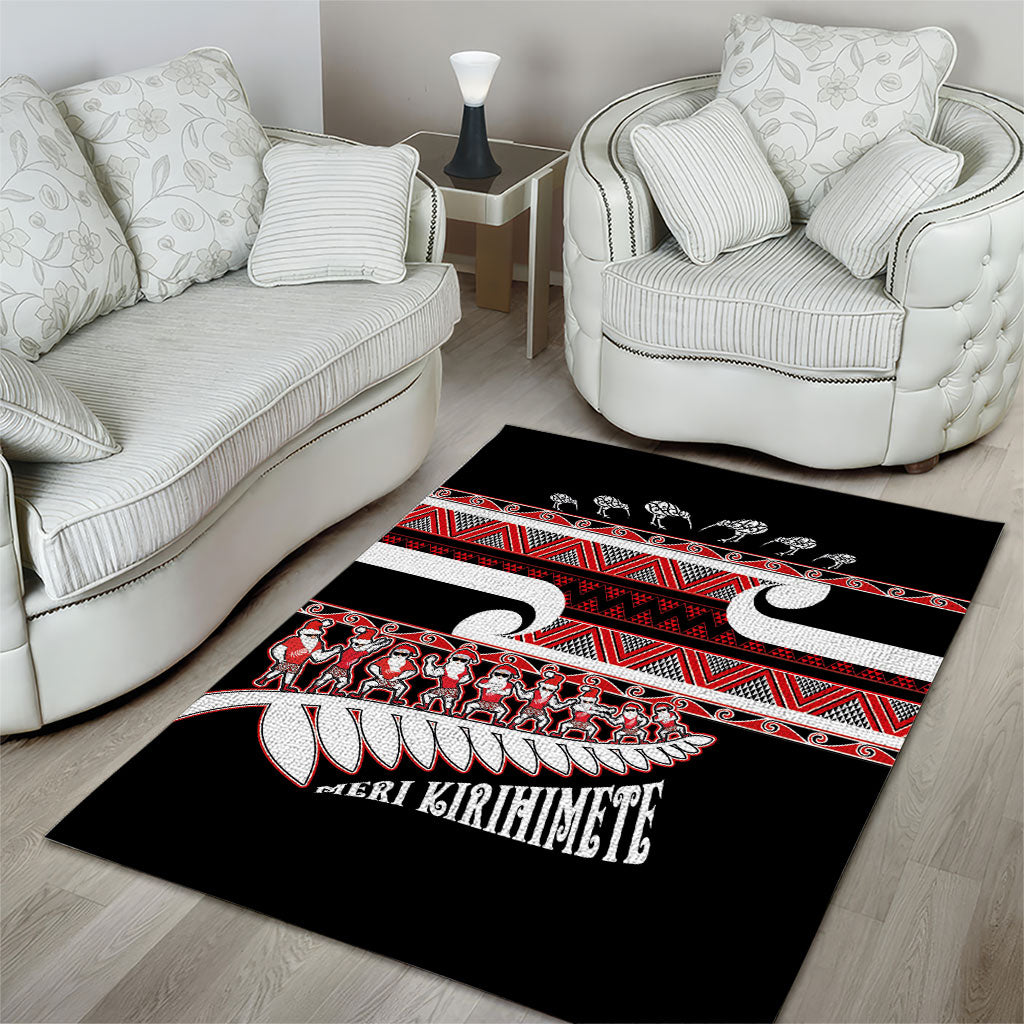 New Zealand Christmas Area Rug Funny Santa Claus Haka Dance with Tukutuku LT03 - Polynesian Pride