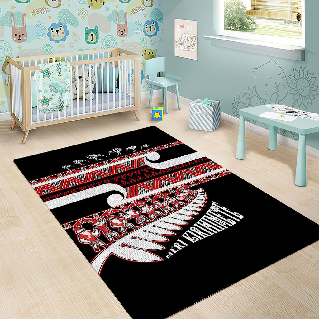 New Zealand Christmas Area Rug Funny Santa Claus Haka Dance with Tukutuku LT03 - Polynesian Pride