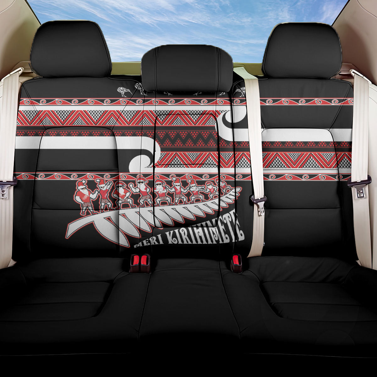 New Zealand Christmas Back Car Seat Cover Funny Santa Claus Haka Dance with Tukutuku LT03 One Size Multicolor - Polynesian Pride