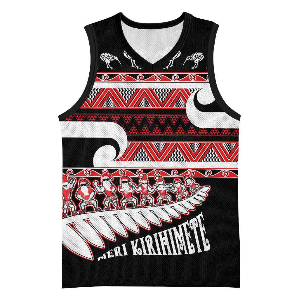New Zealand Christmas Basketball Jersey Funny Santa Claus Haka Dance with Tukutuku LT03 Unisex Multicolor - Polynesian Pride