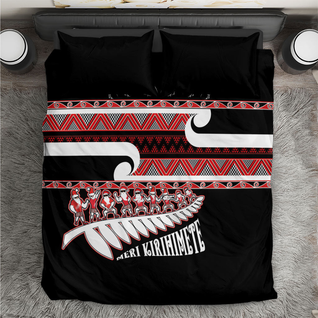 New Zealand Christmas Bedding Set Funny Santa Claus Haka Dance with Tukutuku LT03 Multicolor - Polynesian Pride