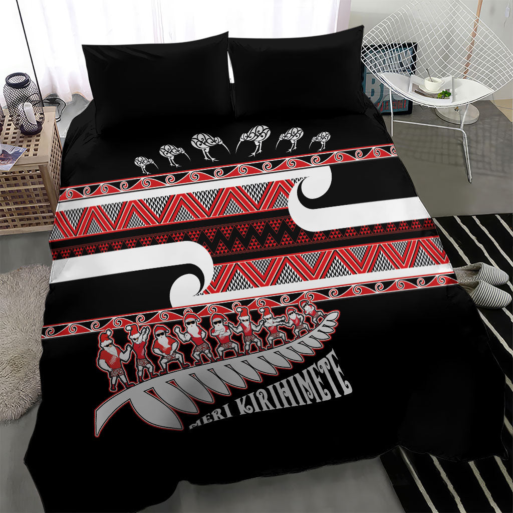 New Zealand Christmas Bedding Set Funny Santa Claus Haka Dance with Tukutuku LT03 - Polynesian Pride