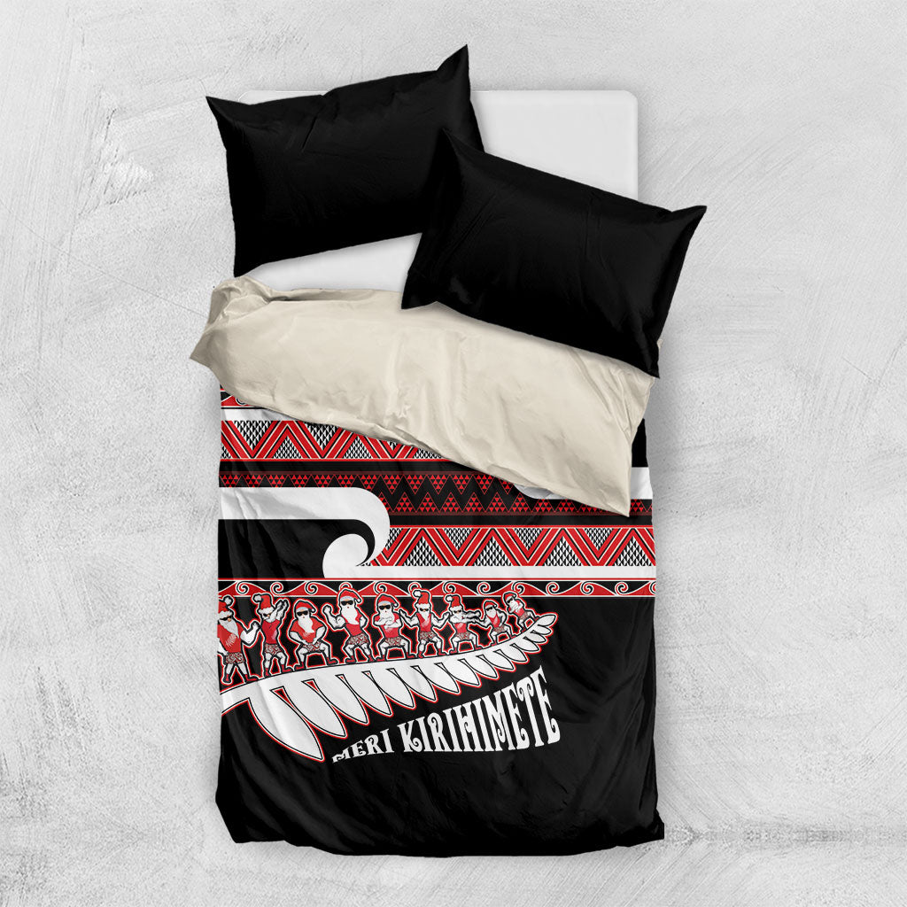 New Zealand Christmas Bedding Set Funny Santa Claus Haka Dance with Tukutuku LT03 US Twin 172cm x 218cm Multicolor - Polynesian Pride