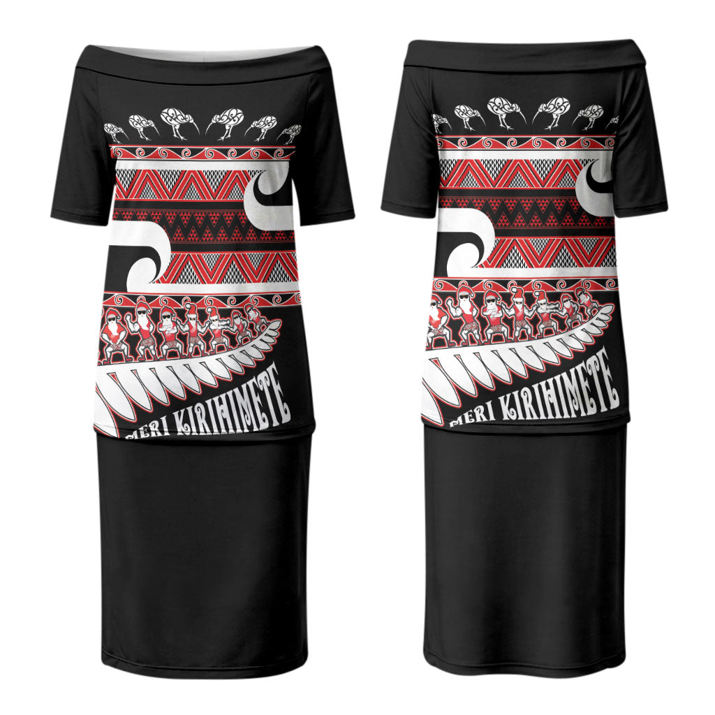 New Zealand Christmas Couples Matching Puletasi and Long Sleeve Button Shirt Funny Santa Claus Haka Dance with Tukutuku LT03 - Polynesian Pride