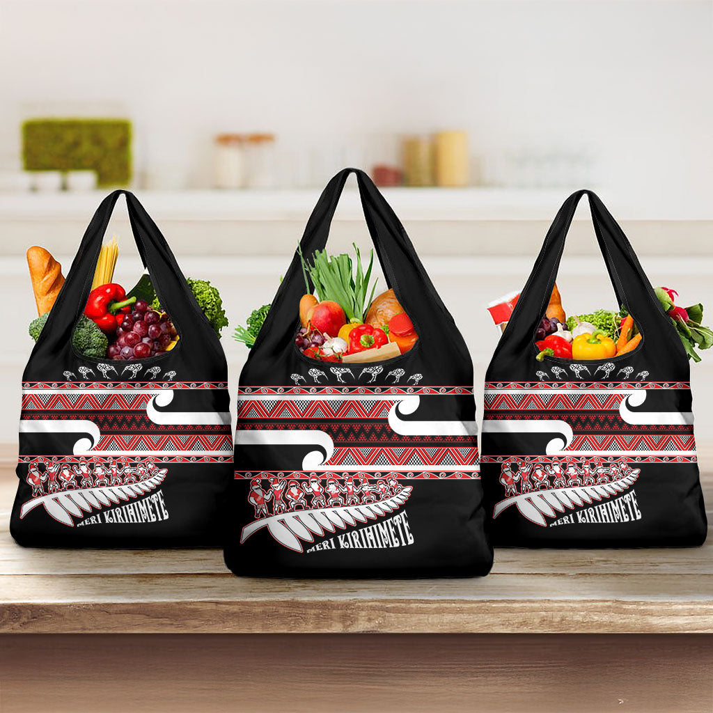 New Zealand Christmas Grocery Bag Funny Santa Claus Haka Dance with Tukutuku LT03 3-pack One Size Multicolor - Polynesian Pride