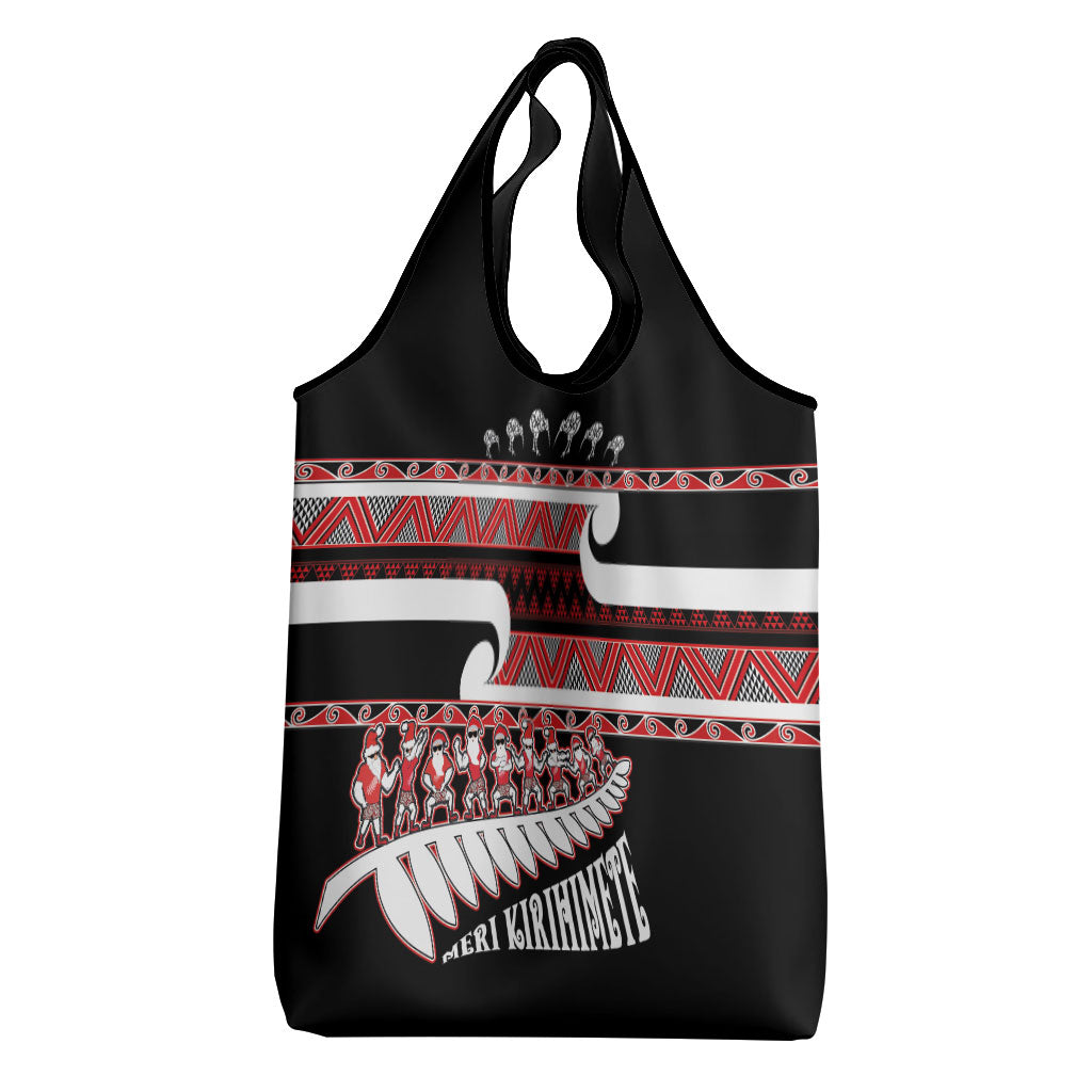 New Zealand Christmas Grocery Bag Funny Santa Claus Haka Dance with Tukutuku LT03 - Polynesian Pride