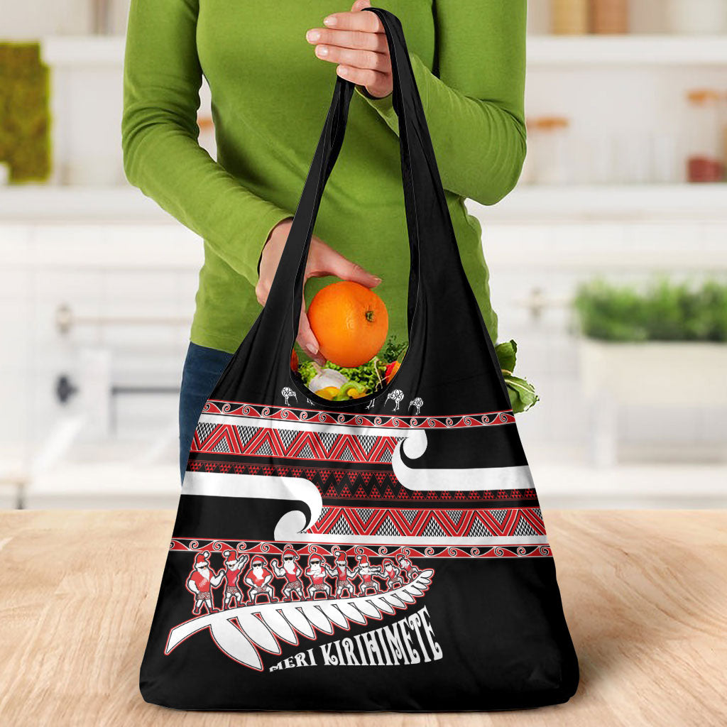 New Zealand Christmas Grocery Bag Funny Santa Claus Haka Dance with Tukutuku LT03 - Polynesian Pride