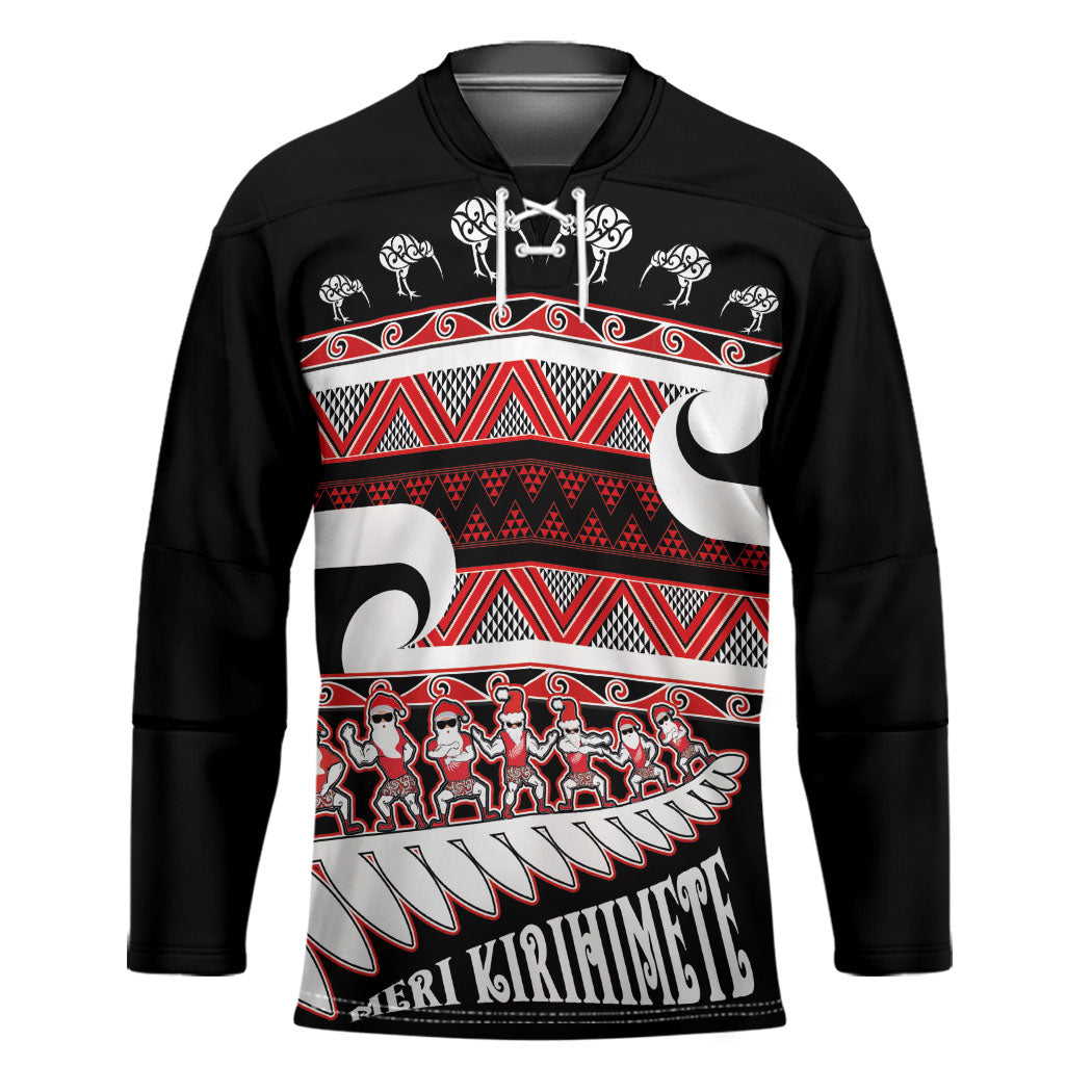New Zealand Christmas Hockey Jersey Funny Santa Claus Haka Dance with Tukutuku LT03 Unisex Multicolor - Polynesian Pride